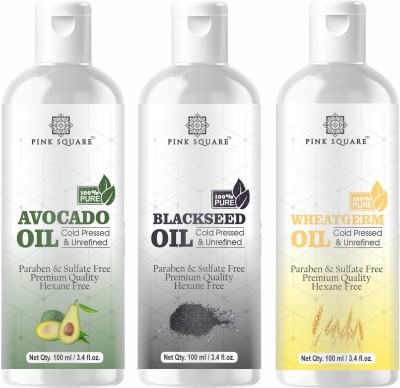 Pink Square Premium Avocado, Blackseed & Wheatgerm Herbal Hair Oil ( Non-Sticky) - For Strong and Shiny Hair Combo Pack of 2 Bottle of 100ml (300ml) Hair Oil(300 ml)