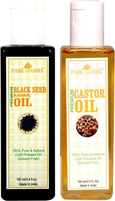 PARK DANIEL Organic Castor oil and Black seed oil(Kalonji) combo pack of 2 bottles of 100 ml(200 ml) Hair Oil(200 ml)