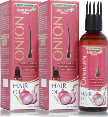 panchvati Herbals Onion Hair Oil Comb Applicator Control Hair Fall No Mineral Oil Pack - 2 Hair Oil(200 g)