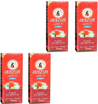 Navratna Ayurvedic Oil Cool Thanda Red Oil For Stress Relief & Cooling Pack of 400ml x 4 Hair Oil(1600 ml)