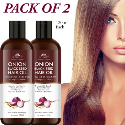 INTIMIFY Onion Oil Black Seed Onion Hair Oil Hair Growth Oil Reduces Hair Fall Pack of 2 Hair Oil(120 ml)