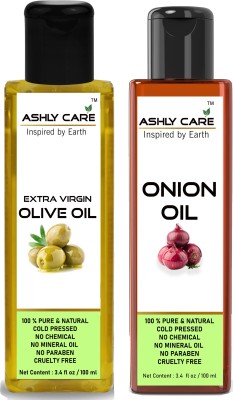 ashly care Combo onion oil & Extra Virgin Olive Oil , 240ml -Pack of 2 (120ml each), For Skin & Hair (Cold Pressed) Hair Oil(220 ml)