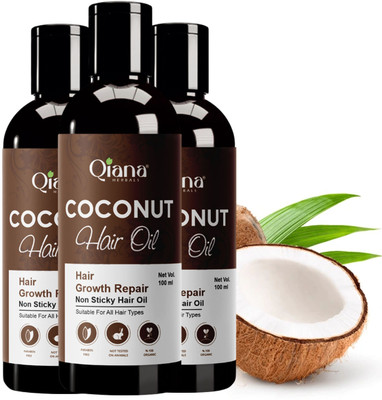 Qiana Coconut Hair Oil – For Thick, Lustrous Hair - Pack of 3 Hair Oil(100 ml)