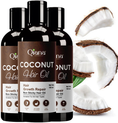 Qiana Coconut Hair Oil – Softens Hair Naturally - Pack of 3 Hair Oil(100 ml)