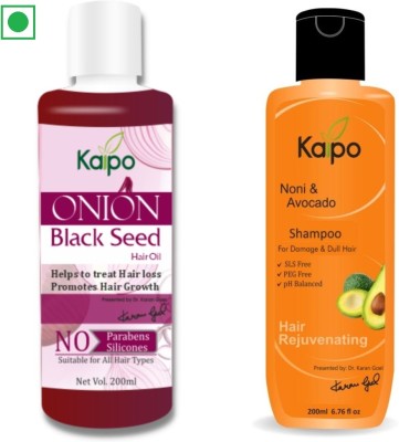 KAIPO Onion black seed hair & noni & avocado shampoo for hairgrowth(200mlx2)Shampoo & Hair Oil(400 ml)