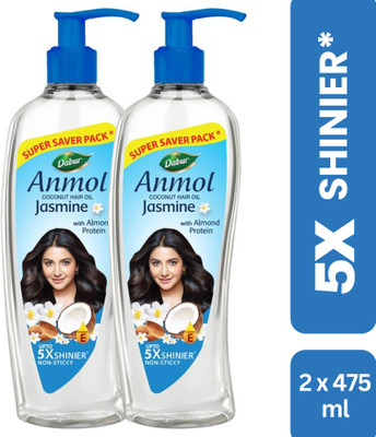 Dabur Anmol Jasmine Non-Sticky Coconut Oil with Almond Protein & Vitamin E |5X Shinier Hair Oil(950 ml)