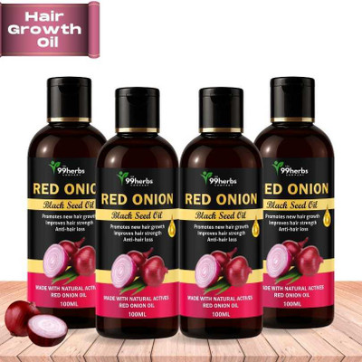 The 99 Herbs Company 99Herbs Red Onion Oil 100ml (Pack of 4) | Hair Growth & Anti Hair Fall Oil Hair Oil(100 ml)