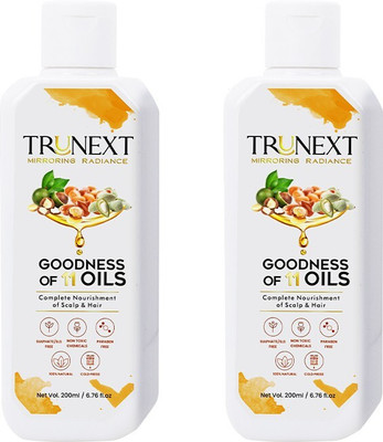 TRUNEXT GOODNESS OF 11 OILS – BLEND OF NATURAL BOTANICAL OILS SUCH AS ALMOND OIL,OLIVE OIL, Pack Of 2 (400 ml) Hair Oil(400 ml)
