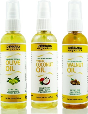 Donnara Organics Premium Olive oil, Coconut oil & Walnut oil Combo pack of 3 bottles of 100ml(300 ml) Hair Oil(300 ml)