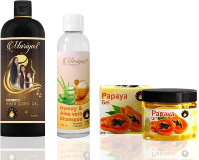 MARIYAS HERBAL HAIR CARE OIL Natural Hair Oil 200ml, Honey Aloevera Shampoo 200ml, Papaya Gel 100g Hair Oil(500 g)