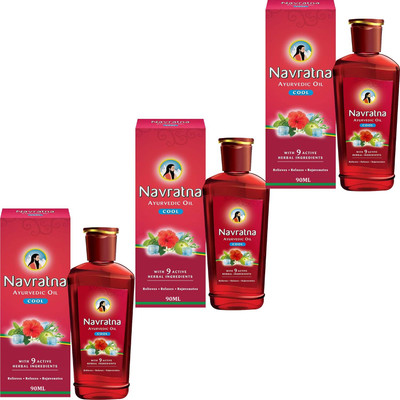 Navratna Ayurvedic Oil Cool For Stress Relief & Cool Mind Pack of - 90ml x 3 Hair Oil(270 ml)