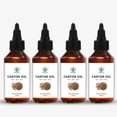 Organic Indus Pure, Natural and Hexane Free Castor Oil | Hair Growth Oil | 200ml (Pack of 4) Hair Oil(800 ml)