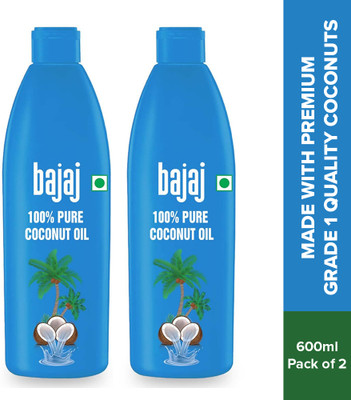 BAJAJ 100% Pure Coconut Oil Pack of 2 Made with Premium Grade 1 Quality Coconuts Hair Oil(1200 ml)