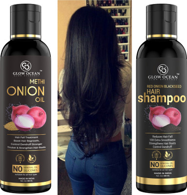 glowocean Onion Methi Oil and Red Onion Black Seed Shampoo Combo Hair Oil(200 ml)