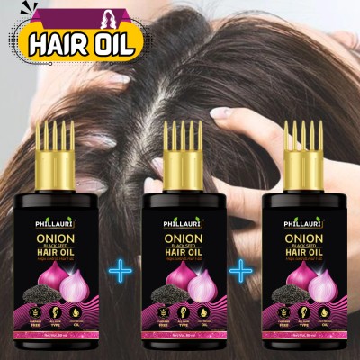 Phillauri Red Onion's Black Seed Hair Oil For Hair Fall Control (60ML) Pack of 3 Hair Oil(180 ml)