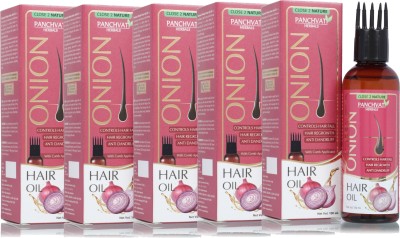 panchvati Herbals Onion Hair Oil Comb Applicator Control Hair Fall No Mineral Oil Pack - 5 Hair Oil(500 g)