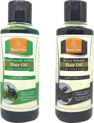 Khadi Pure Herbal Shikakai & 18 Herbs Hair oil Pack of 2 (420ml) Hair Oil(420 ml)