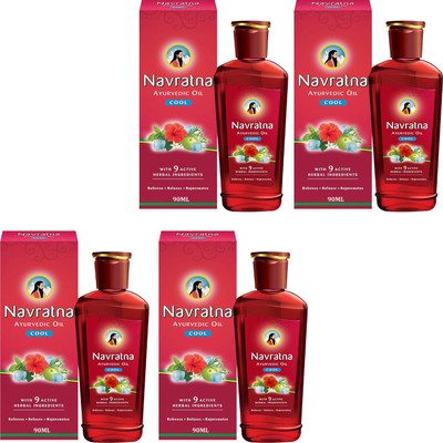 Navratna Ayurvedic Oil Cool For Stress Relief & Cool Mind Pack of - 90ml x 4 Hair Oil(360 ml)