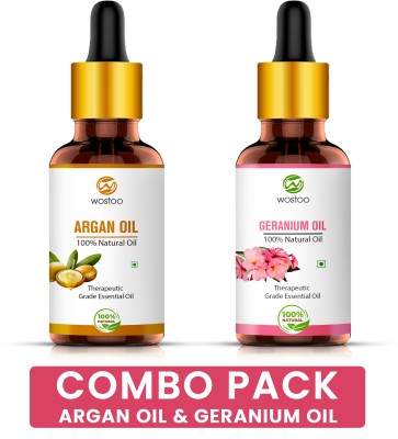 Wostoo Argan & Geranium Pure and Natural Essential Oils 15ml (Pack of 2) Hair Oil(30 ml)
