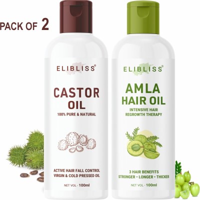 ELIBLISS Amla Oil & Naturals Cold-Pressed, Pure Castor Oil super saver combo  Hair Oil(200 ml)