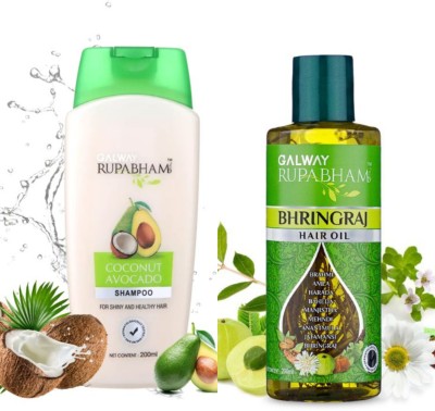 Rupabham Galway Bhringraj Hair Oil+Coconut Avacoda Shampoo Pack Of 2(400Ml) Hair Oil(400 ml)