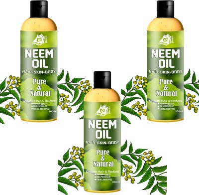 Ordershock Naturals Neem Oil for Dandruff Relief 600 ML Pure Natural Cold Pressed Pack of 3 Hair Oil(600 ml)