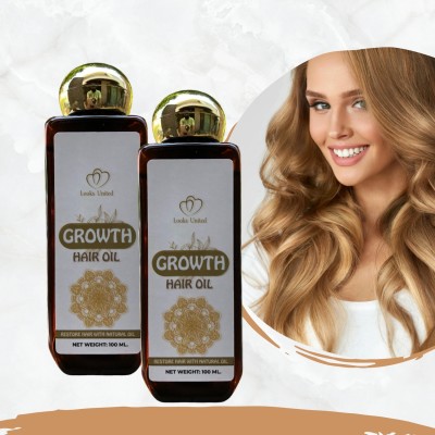 Looks United Growth Hair oil with Bhringraj, Amla, Almond & Onion oil Pack of 2 - 100ML Each Hair Oil(200 ml)