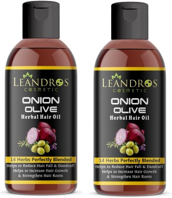 leandros Onion Olive oil 14 Herbs Perfectly Blended For Hair Smoothing and Anti-Hair Fall Hair Oil pack of 2- Hair Oil(400 ml)