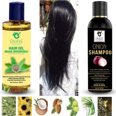 ENJAVE Hair Care Combo – Maha Bhringraj Oil & Onion Shampoo for Strong, Shiny Hair Hair Oil(300 g)