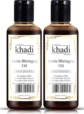 SWADESHI KHADI HERBAL Amla Bhringraj Oil with Blend of Natural Herbs Stronger Hair (Pack of 2) Hair Oil(420 ml)