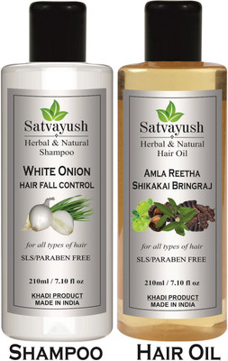 Satvayush Herbal White Onion Shampoo & Amla Reetha Shikakai Bhringraj Anti dandruff Hair Oil(420 ml)