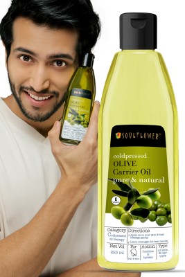 Soulflower Olive Natural Coldpressed Oil | Deep Nourishment for Hair, Skin & Lips Hair Oil(225 ml)