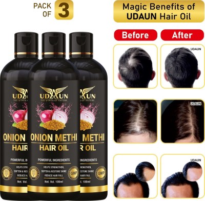 Udaun Onion Methi Hair Oil Pack Of 3 Hair Oil(300 ml)