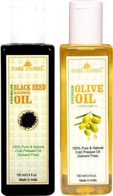 PARK DANIEL Organic Olive oil and Black seed oil(Kalonji) combo pack of 2 bottles of 100 ml(200 ml) Hair Oil(200 ml)