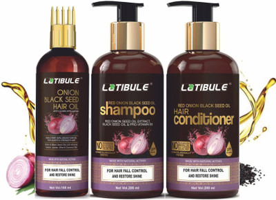 Latibule Red Onion Black Seed Oil For Anti Hair-Fall (Hair Oil + Hair Shampoo + Hair Conditioner)- Net Vol (3 Items In The Set)  (1 Items In The Set) For Rs. 128 @ 87 %