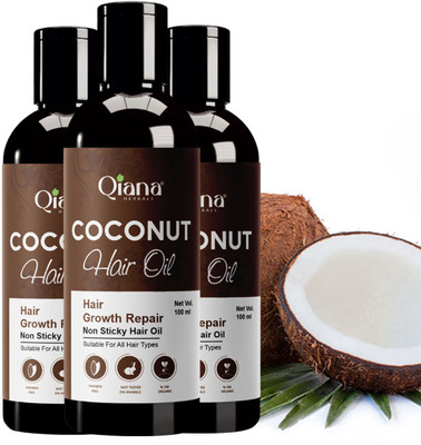 Qiana Coconut Hair Oil – Gentle on Scalp & Hair - Pack of 3 Hair Oil(100 ml)