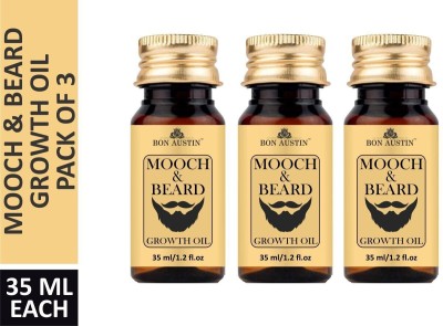 Bon Austin Lite MOOCH & BEARD GROWTH OIL- With Argan & Jojoba Growth Boosters Combo pack of 3 Bottles of 30 ml(90 ml) Hair Oil(90 ml)