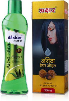 AKSHAR Areetha Hair Oil 450ml + Aloevera Shampoo 100ml Hair Oil(550 ml)