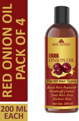 Bon Austin Red Onion Oil- For Hair Regrowth & Anti Hair Fall Combo pack of 4 bottles of 200 ml(800 ml) Hair Oil(800 ml)