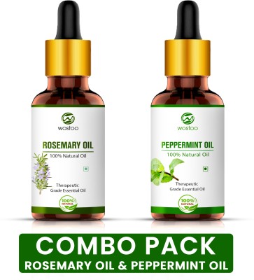 Wostoo Rosemary & Peppermint Pure and Natural Essential Oils 15ml (Pack of 2) Hair Oil(30 ml)