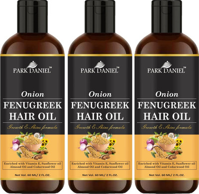 PARK DANIEL Premium Onion Fenugreek Hair Oil Enriched With Vitamin E - For Hair Growth and Shine Combo Pack 3 Bottle of 60 ml(180 ml) Hair Oil(180 ml)