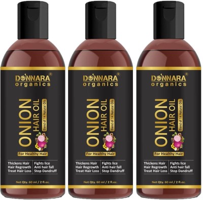 Donnara Organics ONION Herbal Hair oil- Blend of 14 Natural Oils For Hair Regrowth Combo pack of 3 bottles of 60 ml(180 ml) Hair Oil(180 ml)