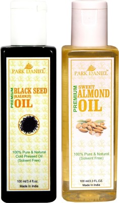 PARK DANIEL Organic Sweet Almond oil and Black seed oil(Kalonji) combo pack of 2 bottles of 100 ml(200 ml) Hair Oil(200 ml)