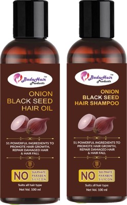 BadaHair Onion Shampoo and Onion Oil for Hair Growth & Hair Fall Control, with Red Onion & Black Seed for Men, Women (200 ml) PACK OF 2 Hair Oil(200 ml)