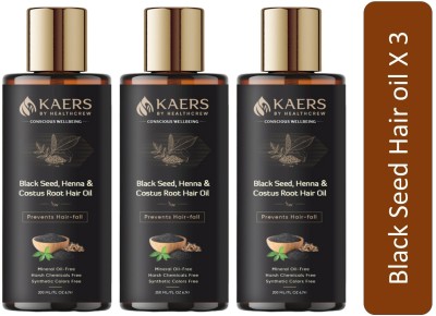 Kaers by Healthcrew Ayurvedic Hair Oil | Black Seed, Henna & Costus Roo | Pack of 3 Hair Oil(600 ml)