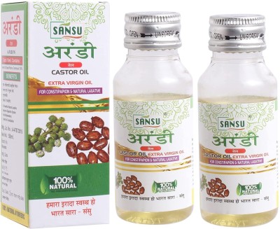 Sansu Castor Oil For Hair and Skin | 100ml. Pack of 2 | Arandi  Hair Oil(200 ml)