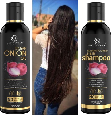 glowocean Red Onion Black Seed Hair Shampoo and ocean onion Hair Oil(200 ml)