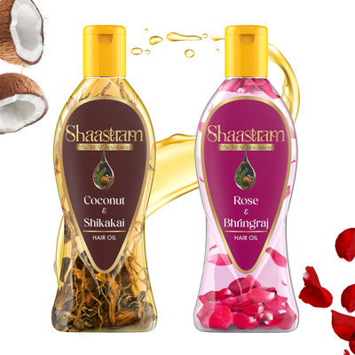 Shaastram Coconut Shikakai & Rose Bhringraj Combo with Real Ayurvedic Herbs Extract Herbal Hair Oil(360 ml)