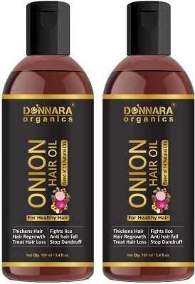 Donnara Organics ONION Herbal Hair oil- For Hair Regrowth, Anti hair fall, Dandruff Control & Thickens the thin hair Combo pack of 2 bottles Hair Oil(200 ml)