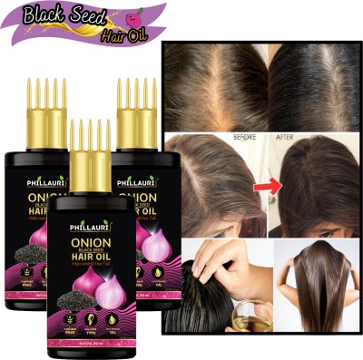 Phillauri Onion Black Seed Hair Oil -WITH COMB & Controls Hair Fall (60ML) Pack of 3 Hair Oil(180 ml)